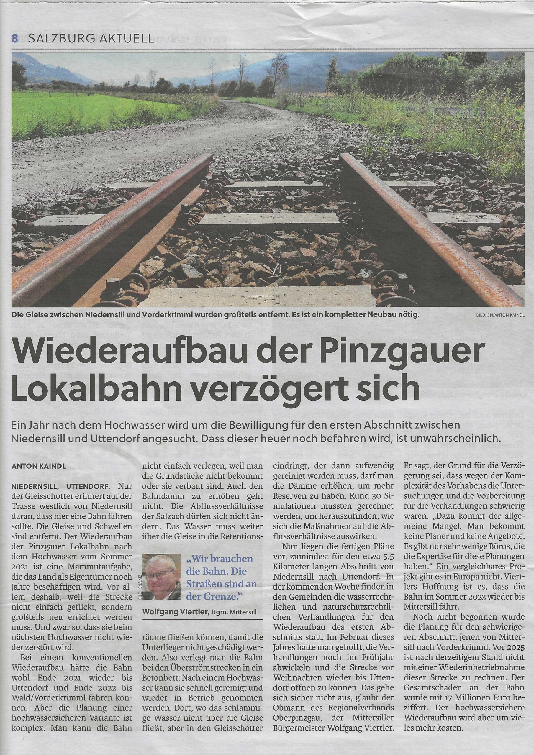 Wiederaufbau der Pinzgauer Lokalbahn verzögert sich_SN 12.08.22